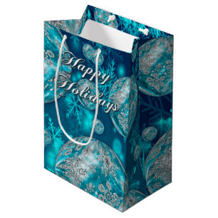 Sacola Para Presentes Média Bolhas de Neve Azul Fresco Fresco Feriado Bag.