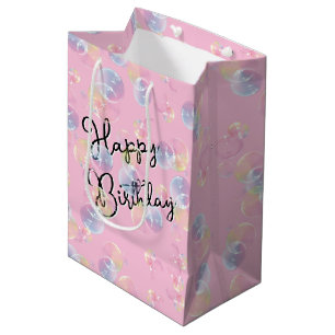 Sacola Para Presentes Média Bolhas De Sabão De Aniversário A Rosa