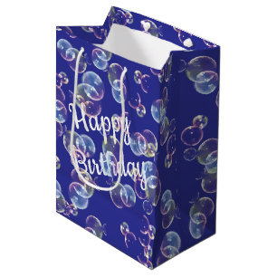 Sacola Para Presentes Média Bolhas De Sabão De Aniversário Em Azul