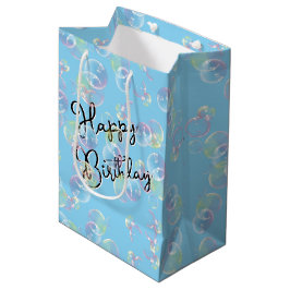 Sacola Para Presentes Média Bolhas De Sabão De Aniversário Em Azul Claro