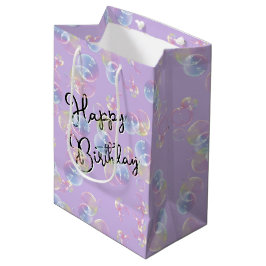 Sacola Para Presentes Média Bolhas De Sabão De Aniversário Em Roxo