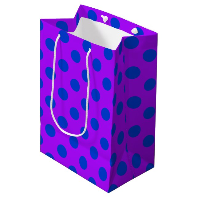 Sacola Para Presentes Média Bolinhas azuis em roxo (Frente inclinada)