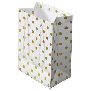 Sacola Para Presentes Média Bolinhas brancas e Douradas de brilho