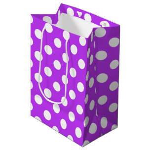 Sacola Para Presentes Média bolinhas brancas em roxo brilhante