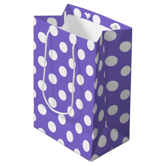 Sacola Para Presentes Média Bolinhas brancas no periwinkle (Frente inclinada)