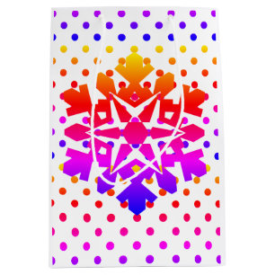 Sacola Para Presentes Média Bolinhas cor-de-rosa, laranja, roxo, floco de neve