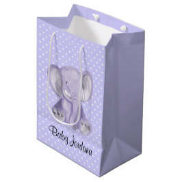 Sacola Para Presentes Média Bolinhas de Design de elefante roxo e cômoda