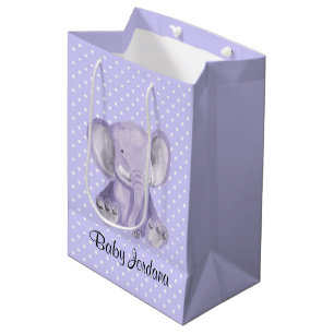 Sacola Para Presentes Média Bolinhas de Design de elefante roxo e cômoda