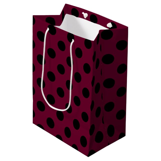 Sacola Para Presentes Média Bolinhas negras com burgundy (Frente inclinada)