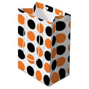 Sacola Para Presentes Média Bolinhas Pretas e Laranja