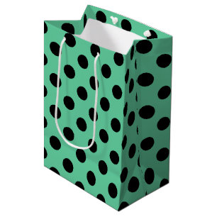 Sacola Para Presentes Média Bolinhas pretas no verde da hortelã