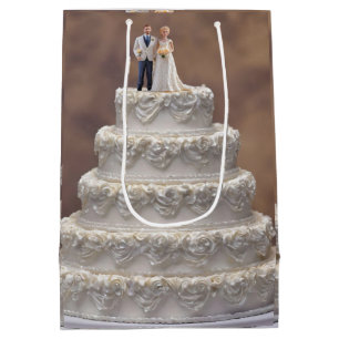 Sacola Para Presentes Média Bolo Branco De Casamento De Cinco Camadas Com Casa
