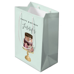 Sacola Para Presentes Média Bolo de Aniversário de Festa Glam Glamurosa e Bril