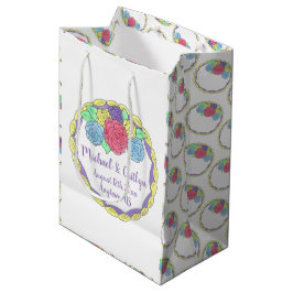 Sacola Para Presentes Média Bolo de Casamento Floral por Camadas de Rosas Roxo