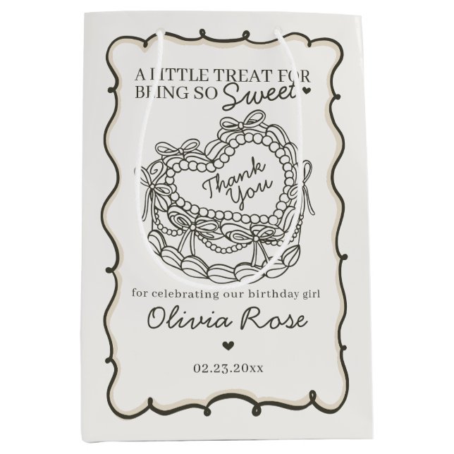 Sacola Para Presentes Média Bolo de Coquetel Retro Cardíaco com Arco bege - An (Frente)