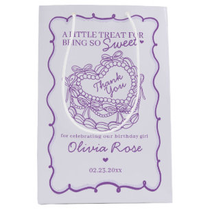 Sacola Para Presentes Média Bolo de Coquetel Retro Cardíaco com Arco Roxo Aniv