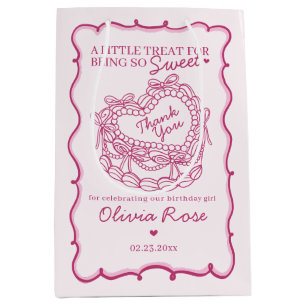 Sacola Para Presentes Média Bolo de Coquetel Retro Coração com Arco Rosa, Aniv