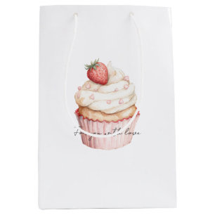 Sacola Para Presentes Média Bolo de Morango com Corações Rosas