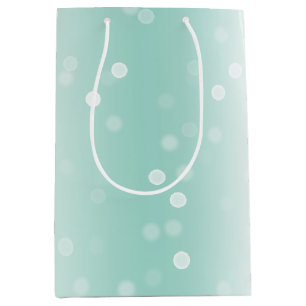 Sacola Para Presentes Média Bolo de Natal com Pontos Bokeh Branco Menta e Laço