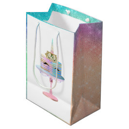 Sacola Para Presentes Média Bolo de Unicórnio mágico | Festa de Cores de Água