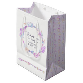 Sacola Para Presentes Média Bolsa de favores roxos de penas e miçangas