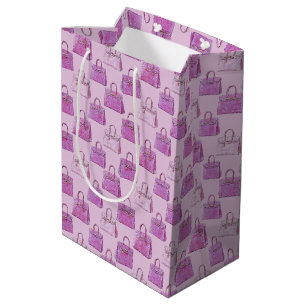 Sacola Para Presentes Média Bolsa de Mão em Croc Rosa Orquídea Padrão de Moda