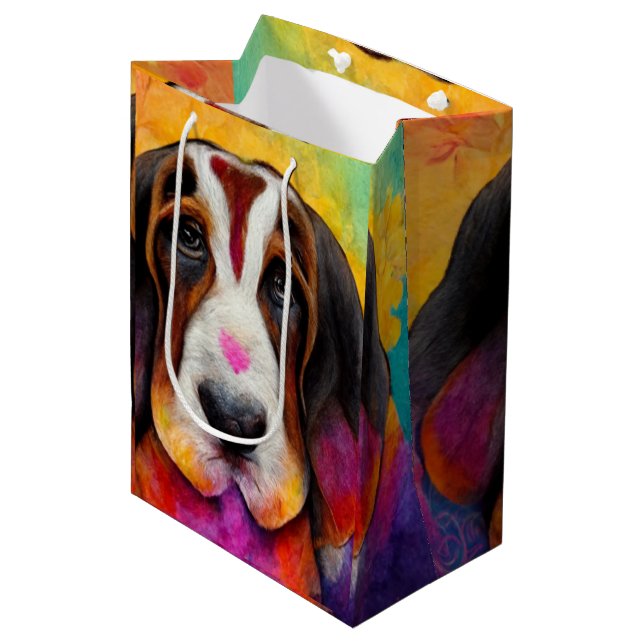 Sacola Para Presentes Média Bolsa de presente de cão bonitinho de cão de caça (Frente inclinada)
