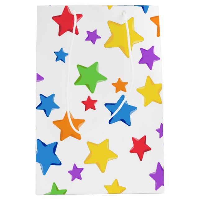 Sacola Para Presentes Média Bolsa de Presente de Estrelas Multicoloridas (Frente)