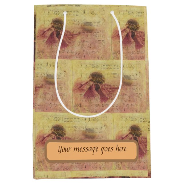 Sacola Para Presentes Média Bolsa de presente de flores e de notas musicais (Frente)