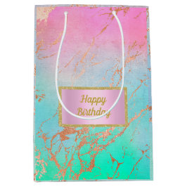 Sacola Para Presentes Média bolsa de presente de mármore azul cor-de-rosa past