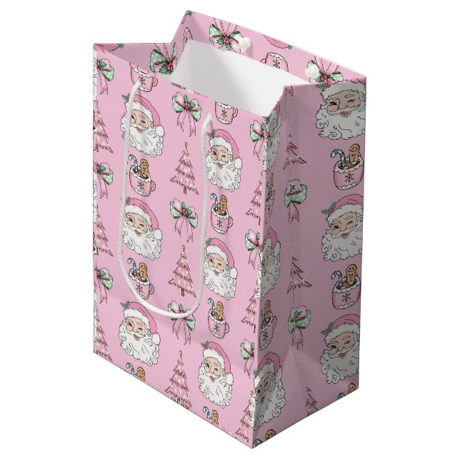 Sacola Para Presentes Média Bolsa de Presente de Natal Rosa (Frente inclinada)