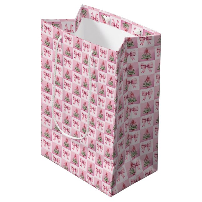 Sacola Para Presentes Média Bolsa de Presente de Natal Rosa (Frente inclinada)