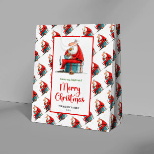 Sacola Para Presentes Média Bolsa de presente de Papai Noel engraçado moderna 
