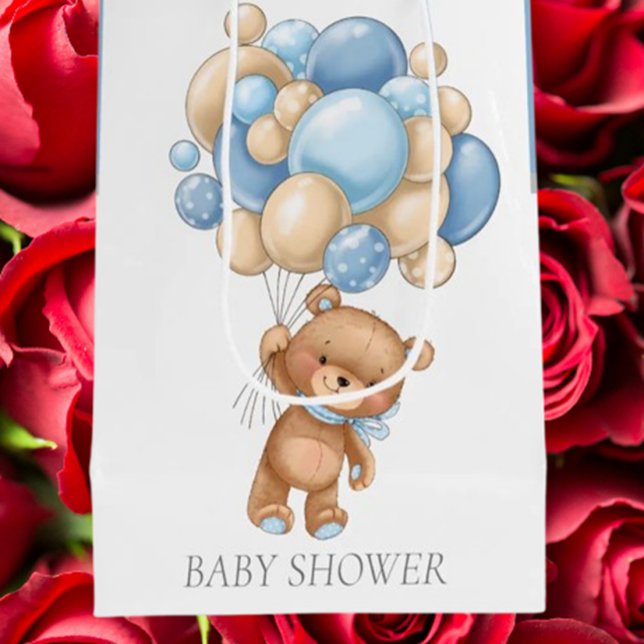 Sacola Para Presentes Média Bolsa de presente do Garoto de Espera do Ursinho c (Celebrate your baby boy with our adorable Teddy Bearly Wait gift bag—perfect for baby showers. )