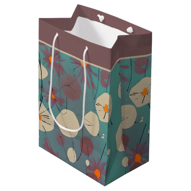 Sacola Para Presentes Média Bolsa de presente média com flores rosa e brancas  (Frente inclinada)