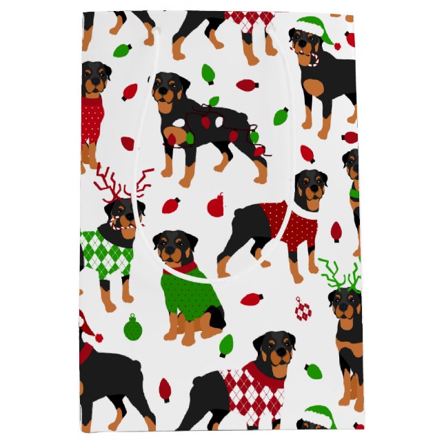 Sacola Para Presentes Média Bolsa de Presente Médio do Rottweiler de Natal (Frente)