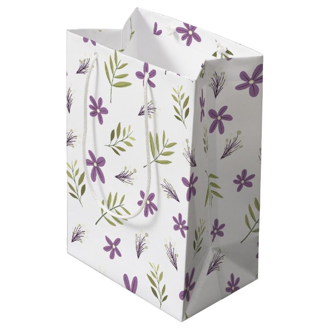 Sacola Para Presentes Média Bolsa de regalo Violetas y flores silvestres (Verso inclinado)