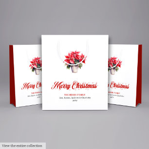 Sacola Para Presentes Média Bolsas de Natal com Flores de Aquarela Elegantes