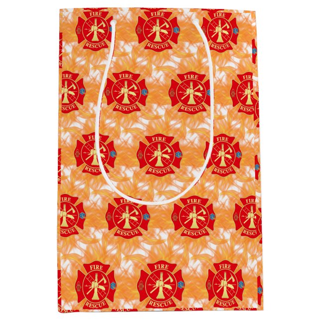 Sacola Para Presentes Média Bombeiro Bombeiro Salvamento de Incêndio Maltês (Frente)