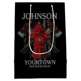 Sacola Para Presentes Média Bombeiro NOME Fire Department Hydrant USA Flag