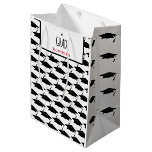 Sacola Para Presentes Média Boné de formatura branco preto