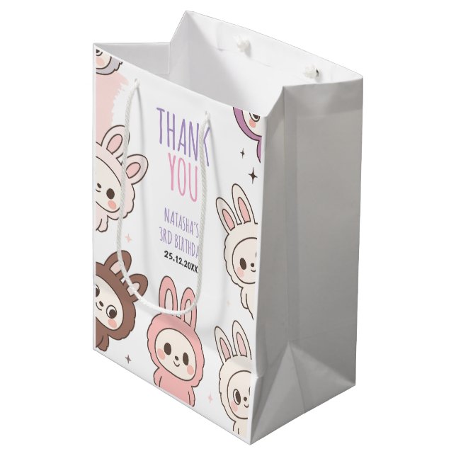 Sacola Para Presentes Média Bonecas Fluffy Pastel Bunny Themed Birday (Frente inclinada)