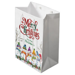 Sacola Para Presentes Média Bonecos de Neve Natal Feliz