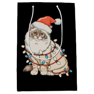 Sacola Para Presentes Média Bonequinha de Natal Gato Fofo Chapéu do Papai Noel