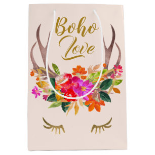 Sacola Para Presentes Média Bonita floricultura Boho Love Reindeer Antlers Las