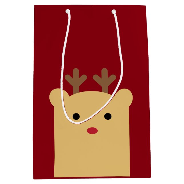 Sacola Para Presentes Média Bonita Peekaboo Reindeer Holiday Bag (Frente)