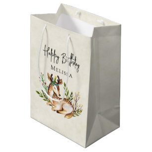 Sacola Para Presentes Média Bonito Aquarela Deer Ling Down Boho Birthday
