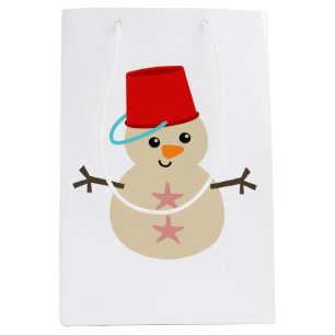 Sacola Para Presentes Média Bonito boneco de neve feito de areia com fiança pa