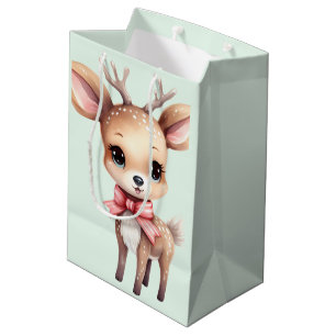 Sacola Para Presentes Média Bonito Cartoon de Veado de Bebê Ilustração Natal