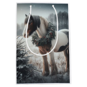 Sacola Para Presentes Média Bonito Cavalo Marrom Equestre Amor